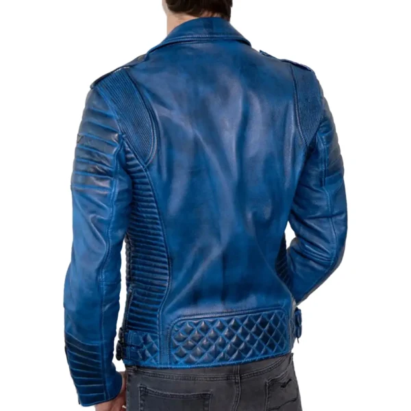 Blue Quilted Leather Jacket - Image 4