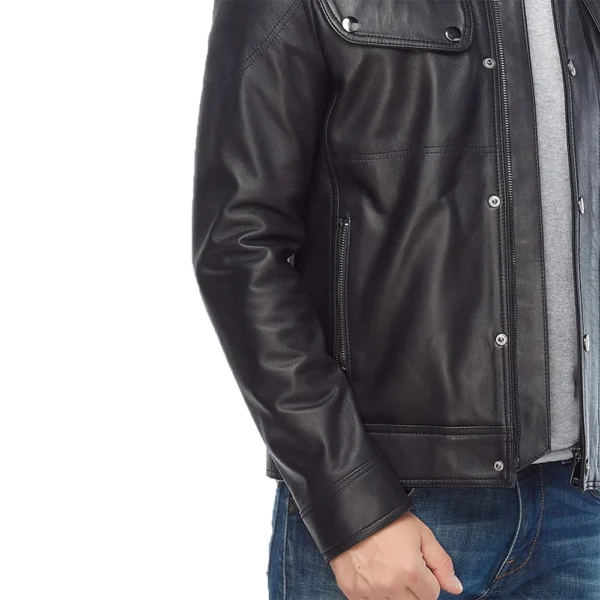 Men’s Black Classic Leather Biker Jacket - Image 2