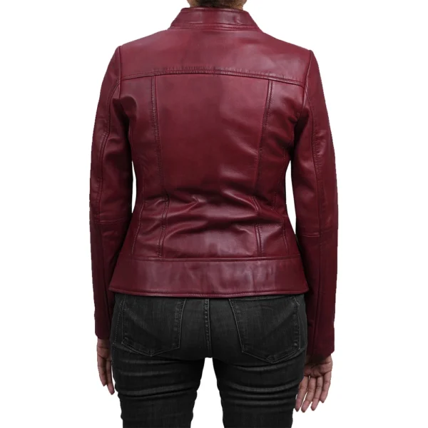 Womens Slim Fit Maroon Leather Jacket - Image 2