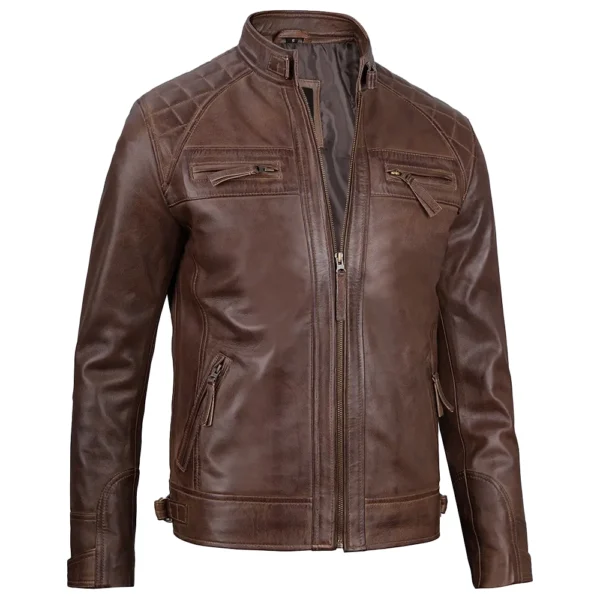 Jake Chocolate Brown Leather Biker Jacket - Image 4