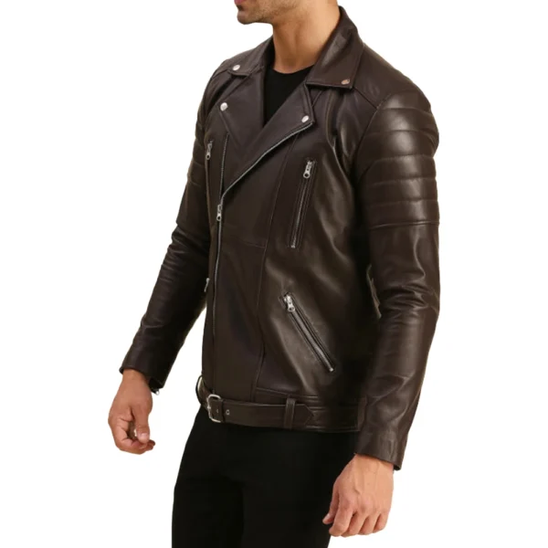 Quilted Brown Moto Leather Jacket Mens - Image 5