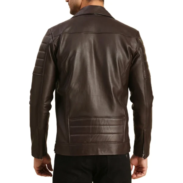 Quilted Brown Moto Leather Jacket Mens - Image 7