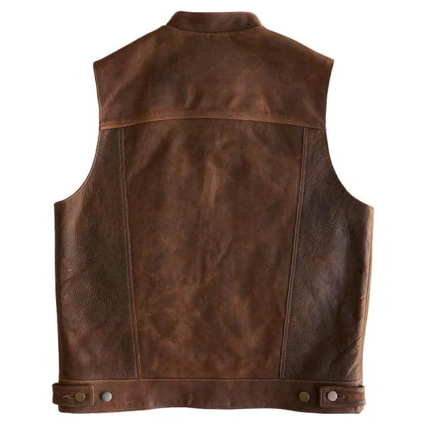 Men’s Western Leather Brown Vest - Image 3