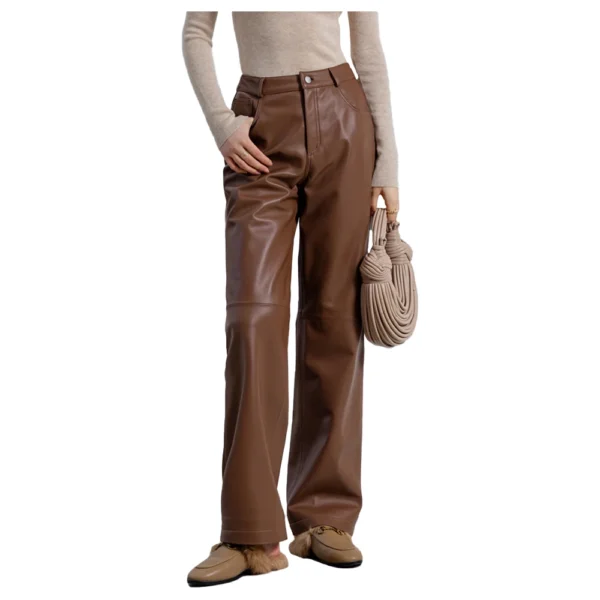 Vintage Style Leather Pants Women Brown