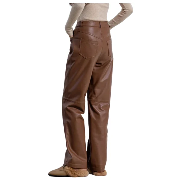 Vintage Style Leather Pants Women Brown - Image 4