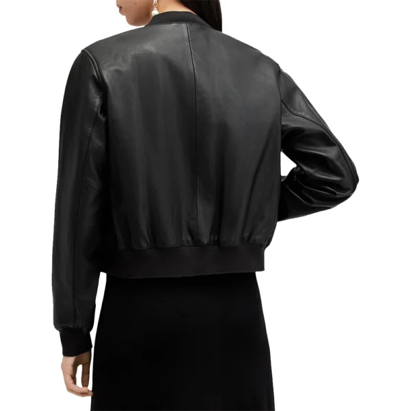 Women Black Jacket Leather Bomber - Image 3