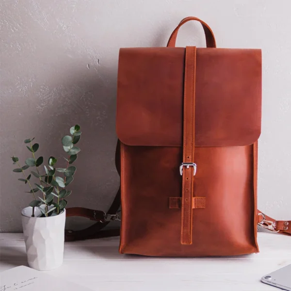 Women Stylish Brown Leather Backpack - Image 2