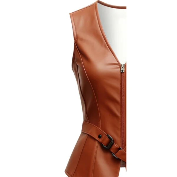 Brown Classic Leather Vest Women - Image 2