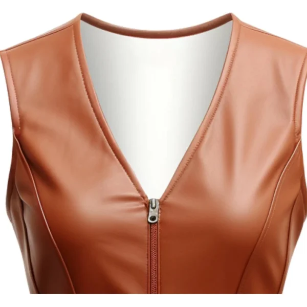 Brown Classic Leather Vest Women - Image 3