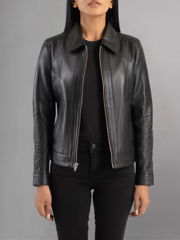 Womens Leather Moto Jacket - Image 2
