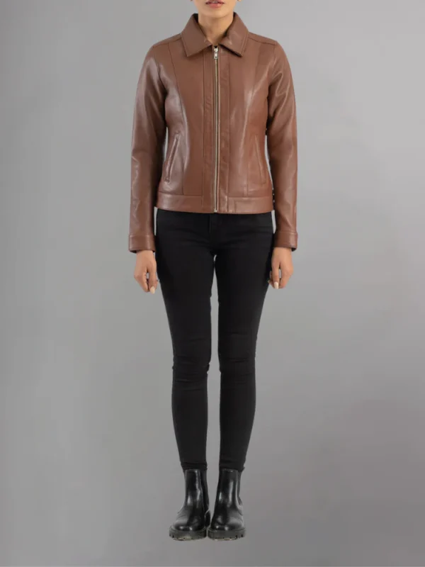 Womens Leather Moto Jacket - Image 11