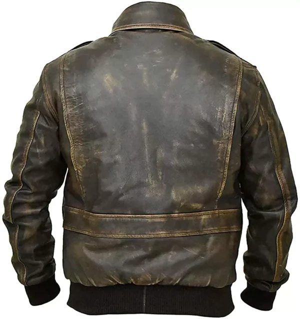A2 Distressed Aviator Bomber Brown Leather Jacket - Image 3