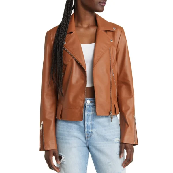 Alice Brown Asymmetrical Leather Moto Jacket - Image 3