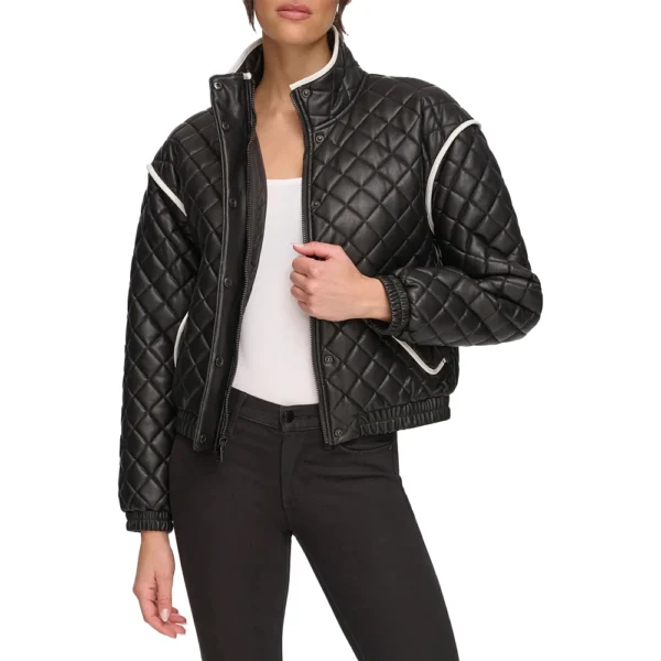 Alia Quilted Bomber Leather Jacket - Image 2