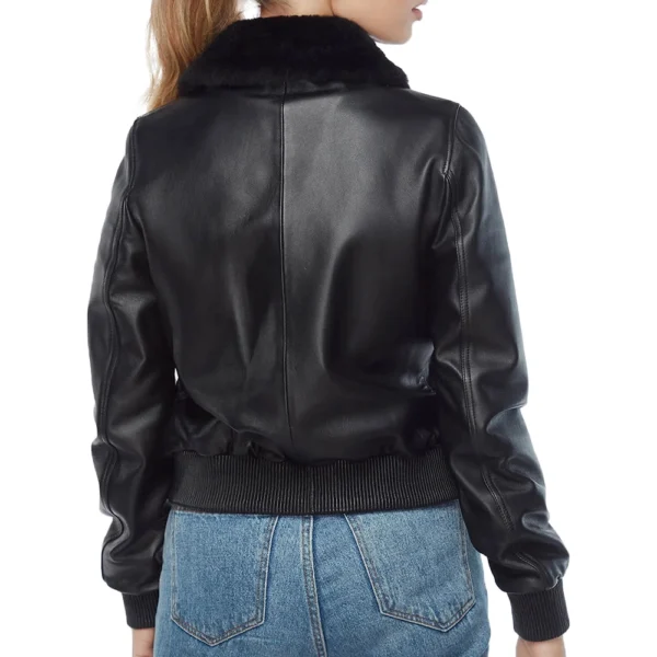 Anne Black Bomber Leather jacket - Image 3