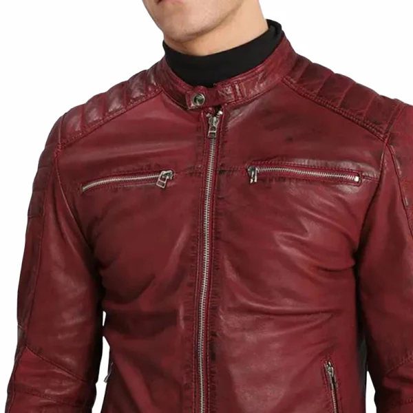 Red Leather Biker Jacket - Image 3