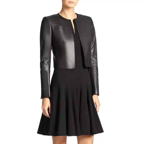 Margret Cropped Premium Black Leather Jacket - Image 4