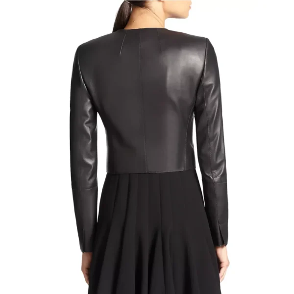 Margret Cropped Premium Black Leather Jacket - Image 3