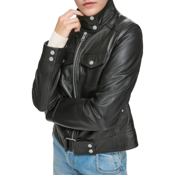 Muse Women Leather Moto Jacket In Black - Image 3