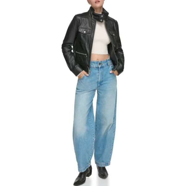 Muse Women Leather Moto Jacket In Black - Image 5