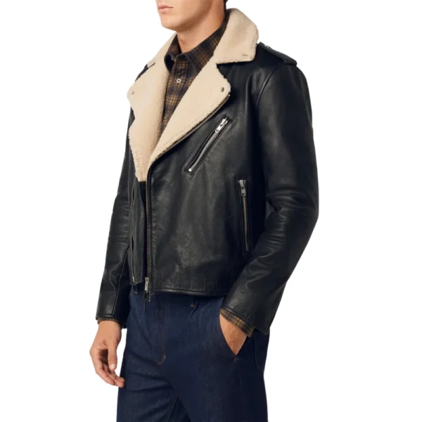 Mens Black Aviator Leather Jacket - Image 3