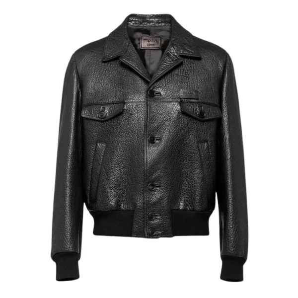 Black Textured Leather Trucker Jacket Womens