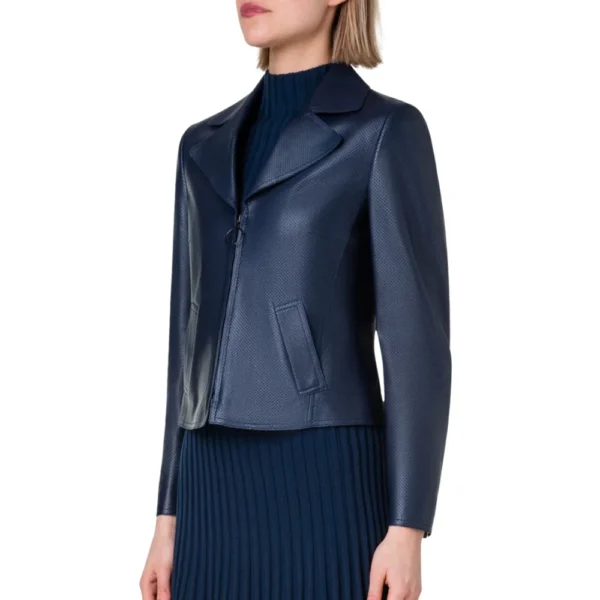 Falcon Womens Blue Biker Style Leather Jacket - Image 4