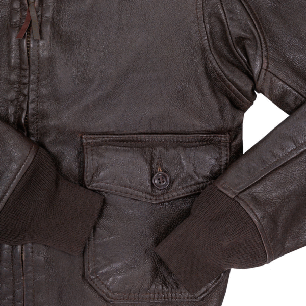Brown Cockpit Flight Shearling Collar Leather Jacket For Men - Image 4