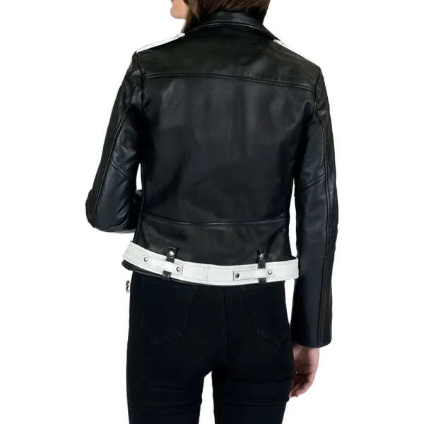 Black and White Biker Leather Jacket Women - Image 12