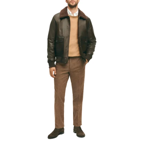 James Chocolate Brown Flight Leather Jacket - Image 3