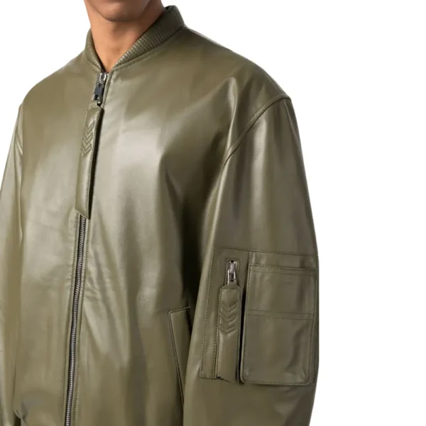 Khaki Green Mens Jacket Leather Bomber - Image 4
