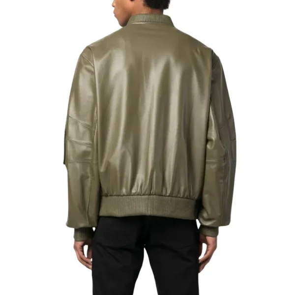 Khaki Green Mens Jacket Leather Bomber - Image 5