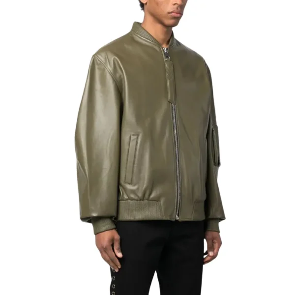Khaki Green Mens Jacket Leather Bomber - Image 3
