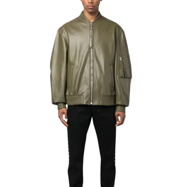 Khaki Green Mens Jacket Leather Bomber - Image 2