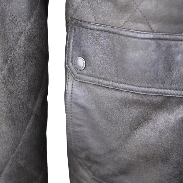 Mens Brown Leather Jacket Quilted - Image 7