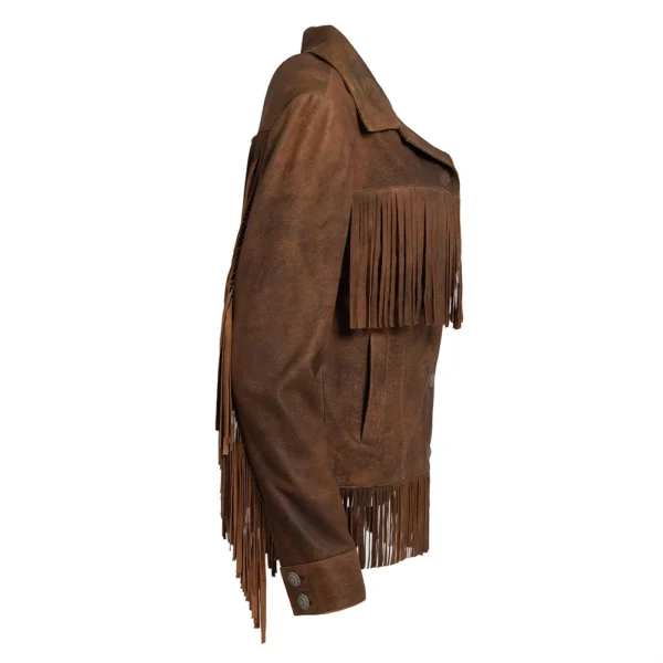 Women’s Brown Fringe Leather Jacket - Image 7