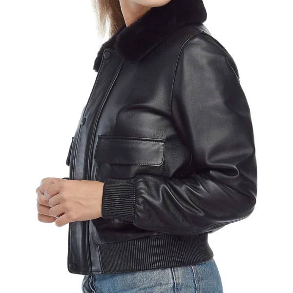 Anne Black Bomber Leather jacket - Image 2