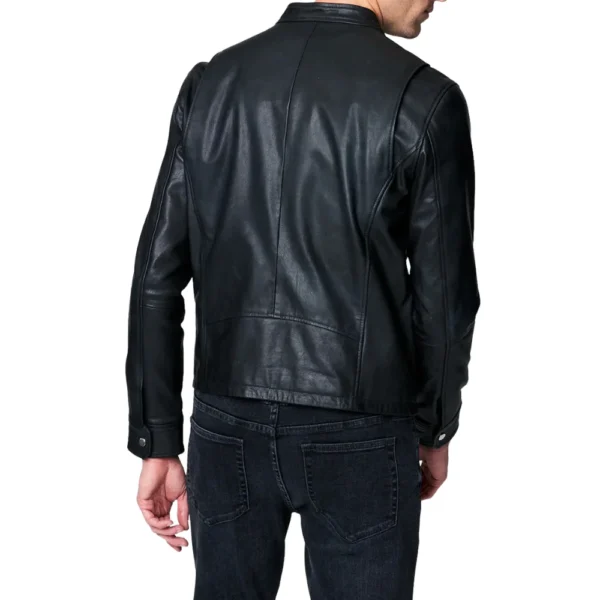 Mark Black Cafe Racer Leather Jacket - Image 4