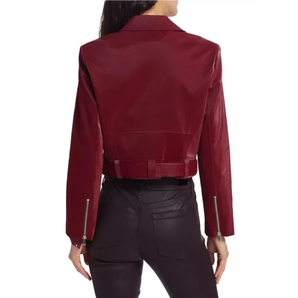 Natasha Maroon Biker Leather Jacket - Image 4