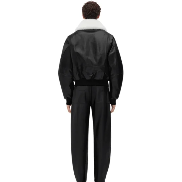 Travis Black Shearling Collar Leather Jacket - Image 2