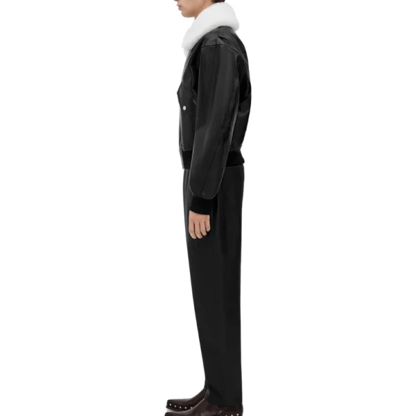 Travis Black Shearling Collar Leather Jacket - Image 3