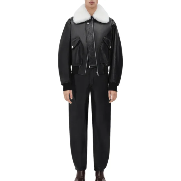 Travis Black Shearling Collar Leather Jacket
