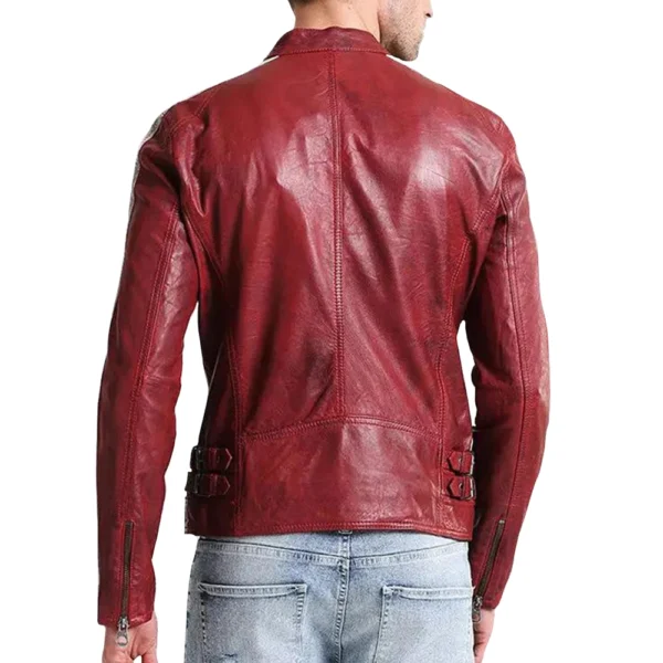 Red Leather Biker Jacket for Men - Image 5
