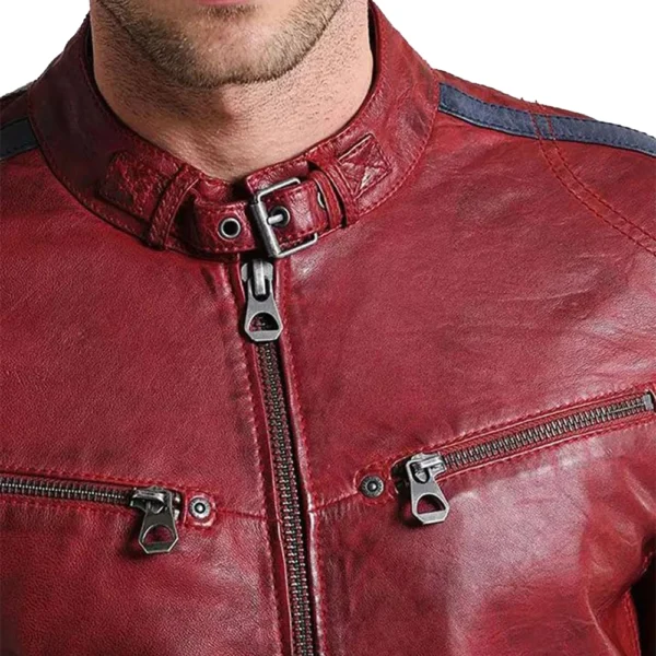 Red Leather Biker Jacket for Men - Image 2