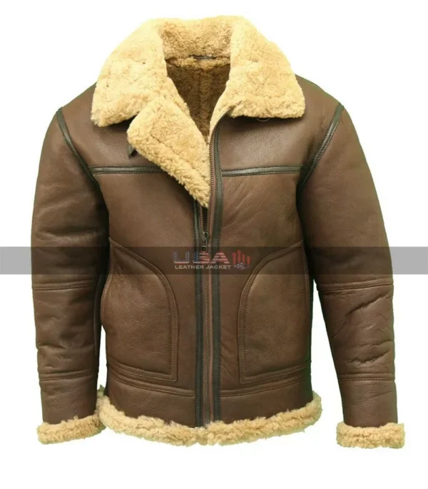 World War 2 Sheepskin Aviator B3 Brown Jacket - Image 2