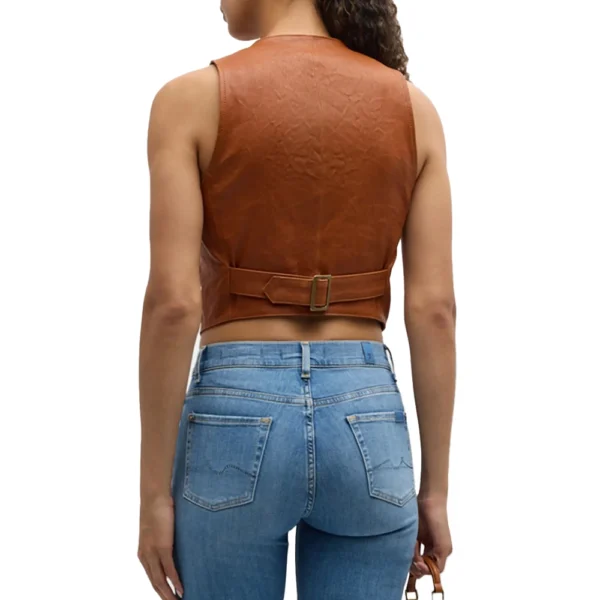 Women’s Brown Cropped Leather Vest - Image 3