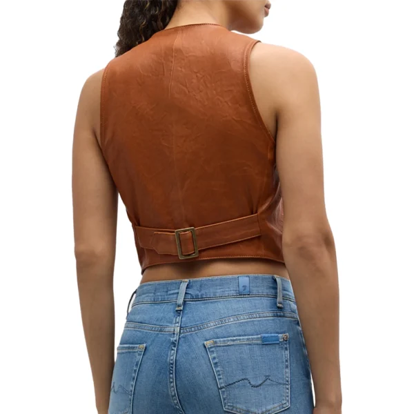 Women’s Brown Cropped Leather Vest - Image 5