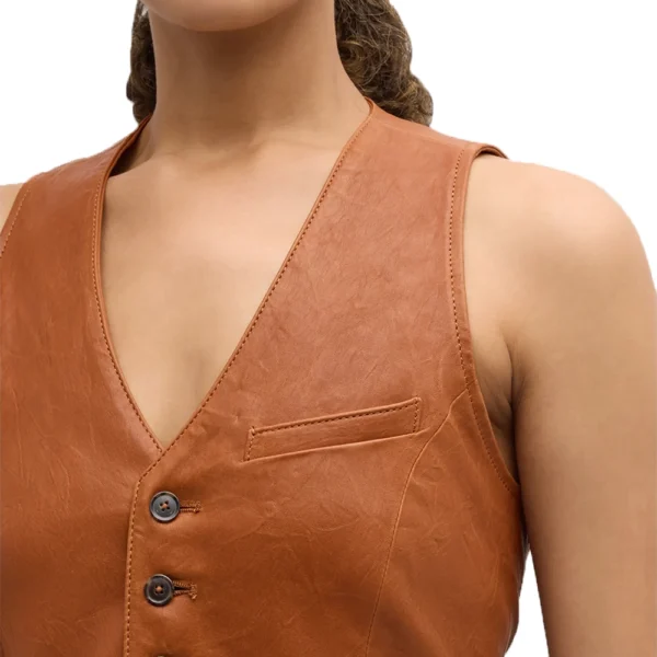 Women’s Brown Cropped Leather Vest - Image 4
