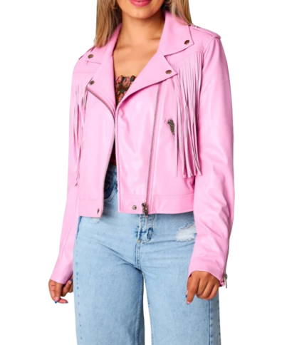 pink_faux_leather_fringe_jacket_front.webp