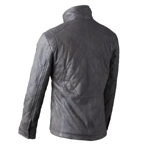 Mens Brown Leather Jacket Quilted - Image 6